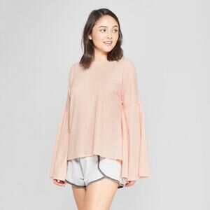 NWT Xhilaration Sleepwear Pink Thermal Waffle Knit Bell Sleeve Pajama Top Small